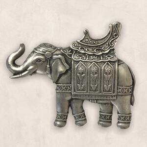 Vintage Jonette JJ Silver Pewter Elephant Pin Decorative Brooch